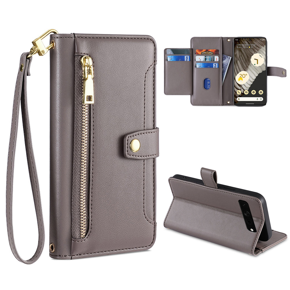 For Google Pixel 7 Pro 5G Textured PU Leather Zipper Pocket Flip Folio Case Multiple Card Slots Wallet Stand Wallet Phone Cover with Wrist Strap and Shoulder Strap For Google Pixel 7 Pro 5G Textured PU Leather Zipper Pocket Flip Folio Case Multiple Card Slots Wallet Stand Wallet Phone Cover with Wrist Strap and Shoulder Strap